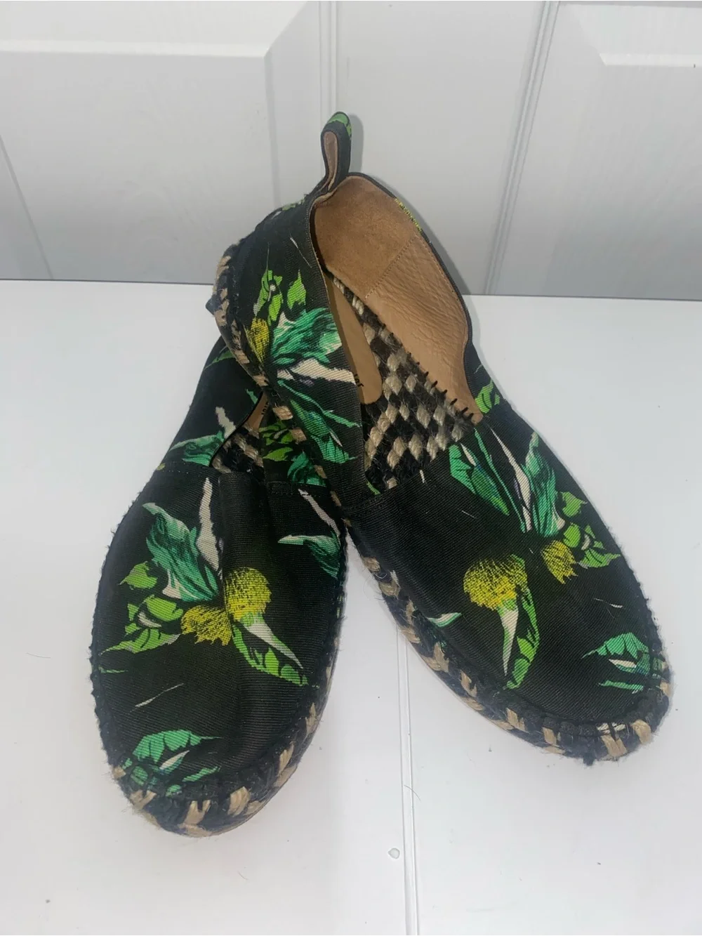 Proenza Schouler Green & Black Tropical Print espadrille flats